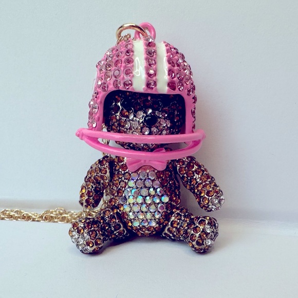 Betsey Johnson Football Bear Long Chain Necklace NWT - Picture 3 of 8